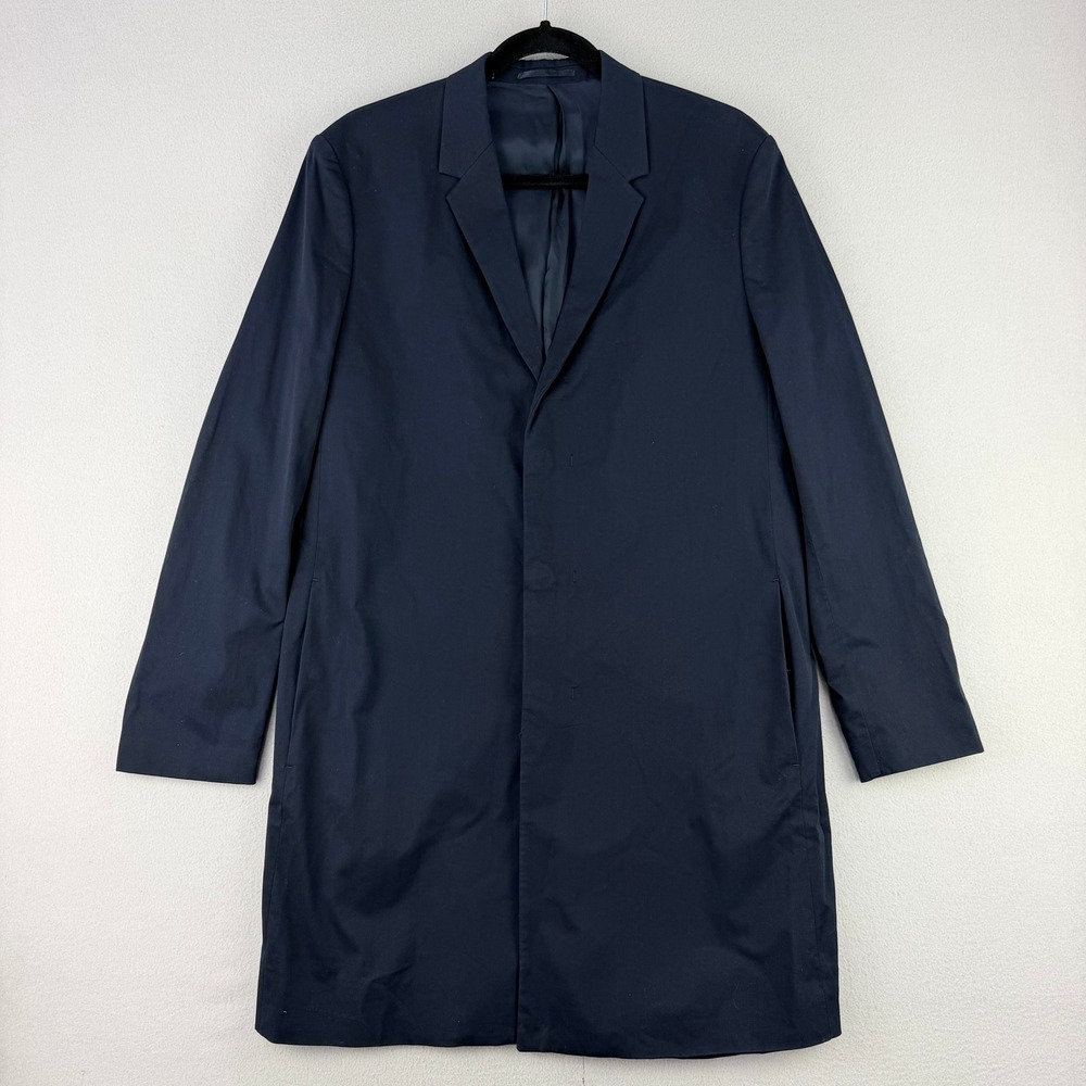 COS Single Breasted Overcoat Men EUR 48 Navy Blue Minimalist Hidden Placket Coat